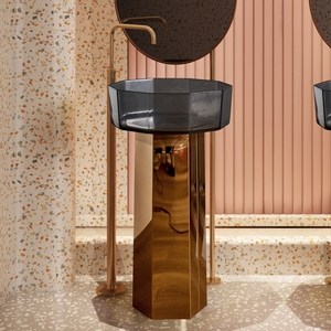 Light Luxury Style Rose Gold Stainless Steel Pedestal and Transparent <strong>Dark</strong> Gray Resin Basin Combination Pedestal Wash Basin Sink - Product Image 1