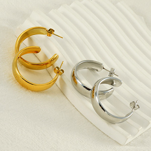 ZOGXIN C-Shaped Hoop Earrings Gold And Silver 18K Stainless Steel Women Fashion Jewelry - Product Image 2