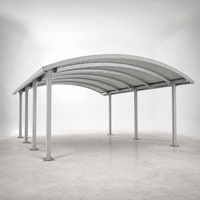 Abri de voiture incurvé pour 3 véhicules, abri de jardin gris clair avec structure galvanisée pour villa et jardin