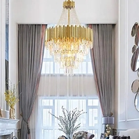 Lustre suspendu en cristal à 5 niveaux de design moderne, luminaire suspendu en métal doré, luminaire suspendu au plafond LED pour salon, salle à manger