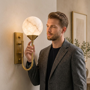 CH Modern Brass Wall Sconce With Marble <b>Globe</b> Indoor Lighting Fixture Round Minimalist Home Decor Entryway Accent <b>Light</b> - Product Image 3