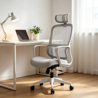 Chaise de bureau moderne à dossier haut en maille avec appui-tête réglable, design ergonomique, fonction pivotante, hauteur réglable