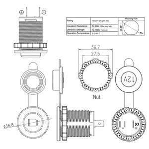 Presa <span class=keywords><strong>Accendisigari</strong></span> Impermeabile Modificata con Luce per <span class=keywords><strong>Auto</strong></span> 12-24V in Plastica - Product Image 2