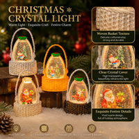 Lanterne en cristal portable de Noël, lumière de nuit LED en forme de flocon de neige, décoration de table pour les fêtes, lumière chaude, alimentée par piles, cadeau