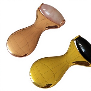 High Quality 100% Natural Obsidian Rose Quartz <b>Jade</b> <b>Roller</b> Massage Zinc Alloy Handle - Product Image 4