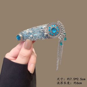 Pinces à cheveux à franges cloche avec motif de strass ovales et ronds pour femmes, pinces bec de canard à franges latérales ethniques, accessoires de style néo-chinois - Product Image 6