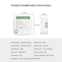 Nouvel Arrivage Tuya Smart Mini Interrupteur Mural WiFi Neutre et Sans Neutre, Relais Disjoncteur Intelligent, Interrupteur Mural pour Éclairage, Automatisation Domotique