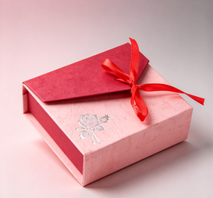 Boîte à bijoux de style enveloppe rose vin rouge écologique faite à la main haut de gamme avec motif de fleurs en feuille d'argent et fermeture magnétique - Product Image 4