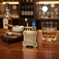 Briquet à gaz double torche en métal JIFENG JF-119 avec boîte cadeau pour club de cigares, cadeau d'affaires