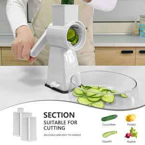 Râpe à fromage rotative, râpe à légumes manuelle, coupe-légumes 3-en-1, trancheuse et hachoir avec <span class=keywords><strong>base</strong></span> à forte aspiration, blanc - Product Image 3