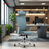 Chaise de bureau ergonomique moderne de luxe en maille avec cadre en plastique, coussin moelleux, dossier haut, bleue, réglable, en tissu, pour ordinateur et gaming