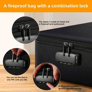 Sac de rangement ignifuge, sac de sécurité pour documents avec serrure, boîte pour cartes familiales, argent, documents, sac organisateur de documents imperméable - Product Image 4