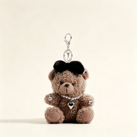 En gros, pendentif de sac ours en peluche rose en coton avec nœud, pour sacs d'école de filles, porte-clés poupée en peluche originale, personnalisation OEM disponible