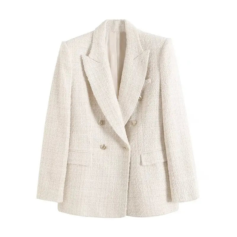 2024 All-Match White Green Red Black Blazer Jacket Women's Gold Buttons Double Breasted Blazer