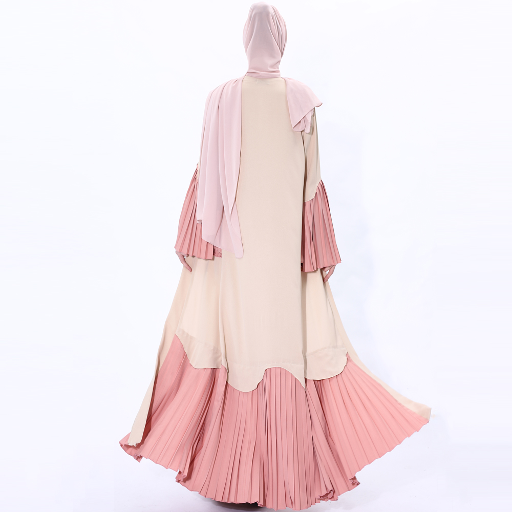Muslim Women Abaya Dress Long Sleeve Robe Cardigan with belt Design Trumpet pleated Sleeve Lady Long Sleeve Maxi Dress 91225