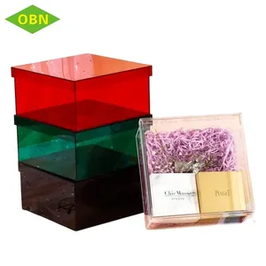 Customized empty colored Christmas display transparent acrylic gift box with lid