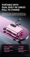 Power Bank Mini Portabel Darurat 120w 20000 Mah Pengisi Daya Baterai dengan Kabel Terintegrasi untuk Ponsel