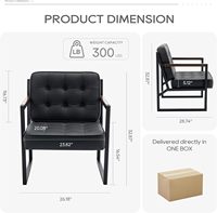 Fauteuil d'appoint moderne en cuir noir avec pieds en métal confortables et accoudoirs pour salon, chambre à coucher, hôtel - Vente en gros d'usine