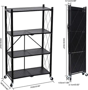 4-Tier Opvouwbare Keuken Staande Rekken Planken Metalen Opslag Opvouwbare Pantry Rack Met Wielen - Product Image 1