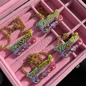 Juego de Aretes de Arcoíris con Collar de Letras Chapado en Oro de 18K y Acero Inoxidable, para Fiestas y Regalos - Product Image 4