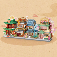Mini blocs de construction de style chinois ancien, modèle de maison MOC représentant un magasin de médecine traditionnelle chinoise, une maison de thé et une pâtisserie
