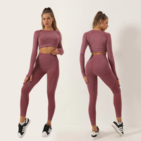 Ensemble de sport pour femme sans couture, respirant, séchage rapide, comprenant un haut court à manches longues, un soutien-gorge de sport, un short cycliste et un legging de yoga, motif Gingham