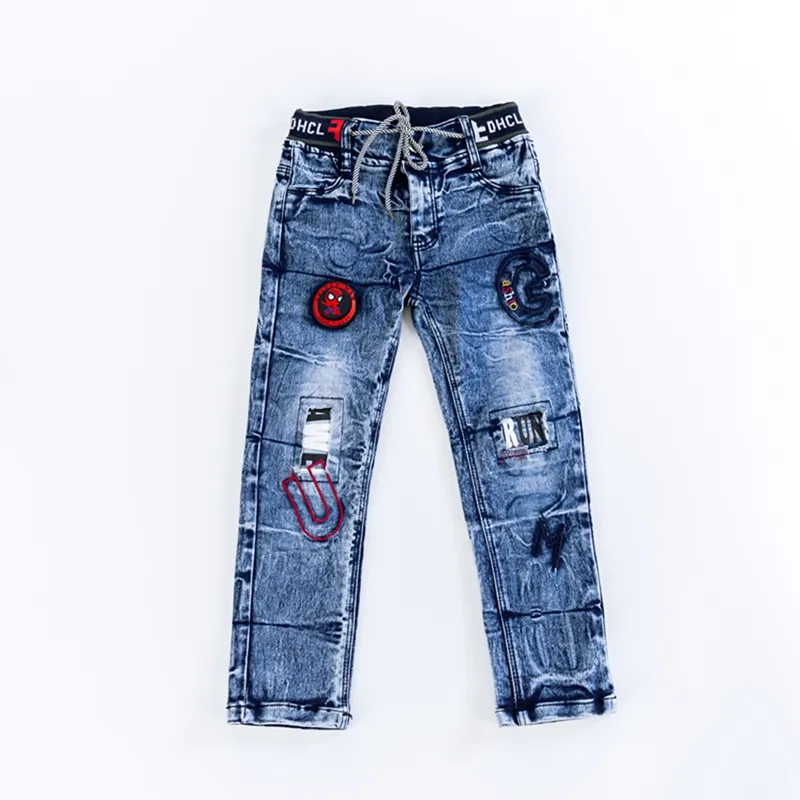 new design children's clothing boys jeans pants with grow label kids baby boys trousers with elastic kids pants