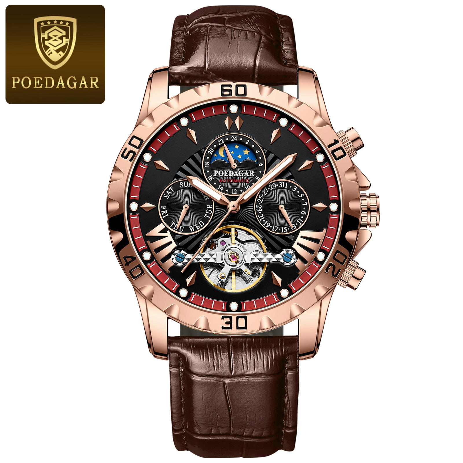 1410 rose gold case-black face-red circle-belt model
