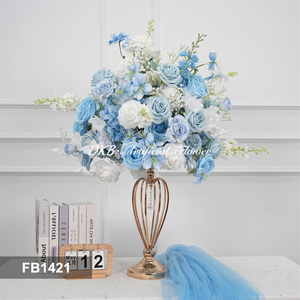 DKB Handmade Wedding Flower Arrangement Artificial Blue White Rose Wedding <b>Table</b> Centerpiece Flower Ball - Product Image 3