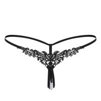 Lingerie sexy pour femme avec grandes perles, broderie, string à entrejambe ouvert, taille basse, nœud, perles, pour adultes