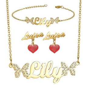 Yiwu Aceon personalizzato in acciaio inossidabile con ciondolo a farfalla nome gioielli <span class=keywords><strong>Set</strong></span> smalto rosso con zircone per matrimoni - Product Image 1