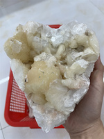 Vente flash : Cluster d'apophyllite bleu clair naturel en vrac avec druzy et formation de stilbite géante, spécimen minéral pour décoration ou cadeau