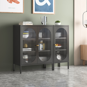 Modern Steel <strong>Sideboard</strong> Buffet Cabinets for Home Bar &amp; Bathroom Extendable Dining Room Furniture Storage Black Stylish - Product Image 6