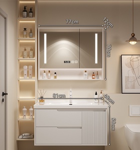 Modern Lacquer MDF Wooden Melamine Board <b>Bathroom</b> <b>Vanity</b> Unit Mirror Integrated Ceramic Washbasin Toilet Sink for Hotel Use Wall - Product Image 5