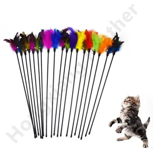 厂家批发七彩马拉布和公鸡搞笑羽毛互动猫逗趣猫铃铛玩具棒猫逗趣玩具