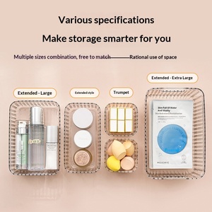 Boîtes <span class=keywords><strong>de</strong></span> rangement en plastique transparentes à rayures verticales, moulées par injection, <span class=keywords><strong>de</strong></span> plusieurs tailles, combinables librement, empilables, faciles à nettoyer, pour bureau - Product Image 2