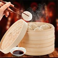 Cuisinière vapeur électrique en bambou avec poignée chinoise, 26 cm, trois niveaux, ensemble de casseroles en acier inoxydable pour pain et couscous