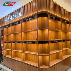CIRI Shop Wine Liquor Display Shelf Cabinet Design Customized Wooden Liquor Display Showcase