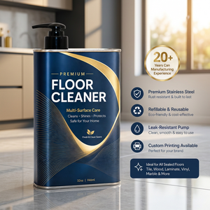 Contenedor de Acero Inoxidable de 1000 ml con Bomba Dosificadora, Lata Metálica Vacía para Limpiador de Pisos y Productos de Limpieza del Hogar - Product Image 1