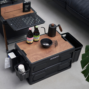 Boîte <span class=keywords><strong>de</strong></span> rangement pliable robuste avec couvercle en bois massif, table, compartiments multiples, séparateur, <span class=keywords><strong>poche</strong></span> latérale, organisateur <span class=keywords><strong>de</strong></span> coffre <span class=keywords><strong>de</strong></span> voiture - Product Image 4