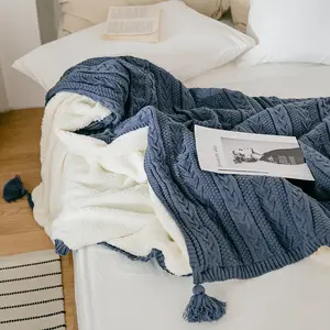 Custom thick chunky super soft plush double sided knitted sherpa throw blanket for bed sleeping