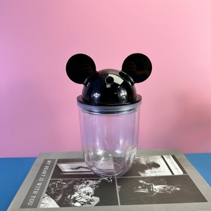 Mickey Mouse Ear Plastic Straw Cup Double Walled Transparent With Black Red Purple Lid For Students Back To School - Product Image 2