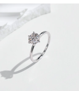 Classic Round Brilliant Cut 1CT Moissanite Engagement <b>Ring</b> 925 Sterling Silver Prong Setting Women's Jewelry - Product Image 5