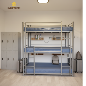 Lit superposé triple moderne en métal et fer avec échelle pour 3 étudiants, idéal pour appartements, dortoirs scolaires et chambres – Vente directe usine - Product Image 1