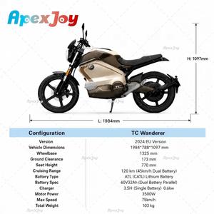 Apexjoy Super SOCO TC Wander Scrambler Moto Elettrica, Velocità Massima 75km/h, Autonomia 120km, Doppia Batteria, Vendita all'Ingrosso - Product Image 2