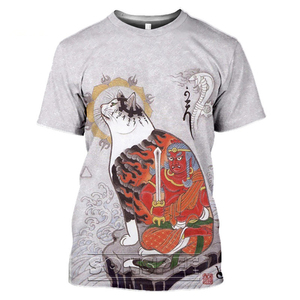Camiseta de Alta Calidad con Estampado de Cultura Japonesa, Diseño Vintage de Gato, Camiseta Básica de Moda con Cuello Redondo de Poliéster, Venta al Por Mayor - Product Image 6