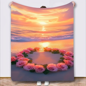 Floral Print Throw Blanket Rectangular Polyester Cotton Anti-Pilling Modern Style Home Use Four Seasons - Product Image 1