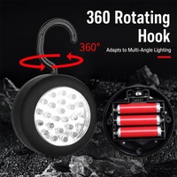 Lampe de travail COB ronde portable, fonctionnant avec 3 piles AAA, avec crochet magnétique, lampe de réparation automobile, lampe de camping en plein air