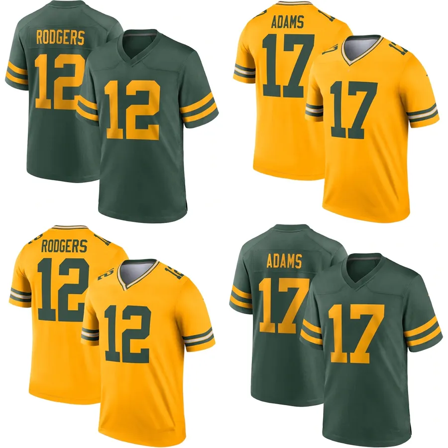 Großhandel gelb genäht American Football Green Bay Packer Jersey Herren Team Uniform #12 Aaron Rodgers #17 Davante Adams