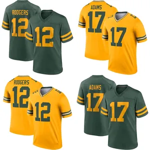 Groothandel Geel Gestikt Amerikaans Voetbal Groen Bay Packer Jersey Heren Team Uniform #12 Aaron Rodgers #17 Davante Adams